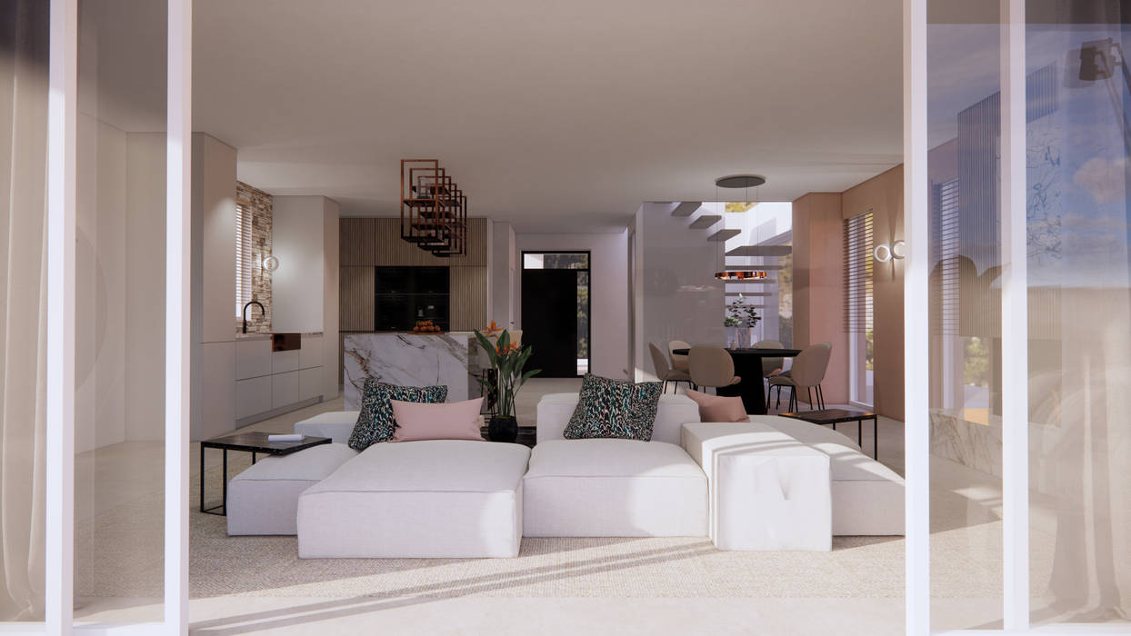 De Villa. Daudi Concepts Moderne woonkamers Woonkamer van alle gemakken voorzien