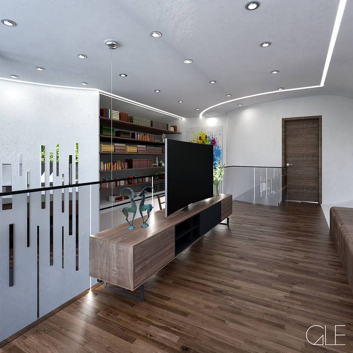 Mezzanine con sala de TV GLE Arquitectura Salas de estilo moderno