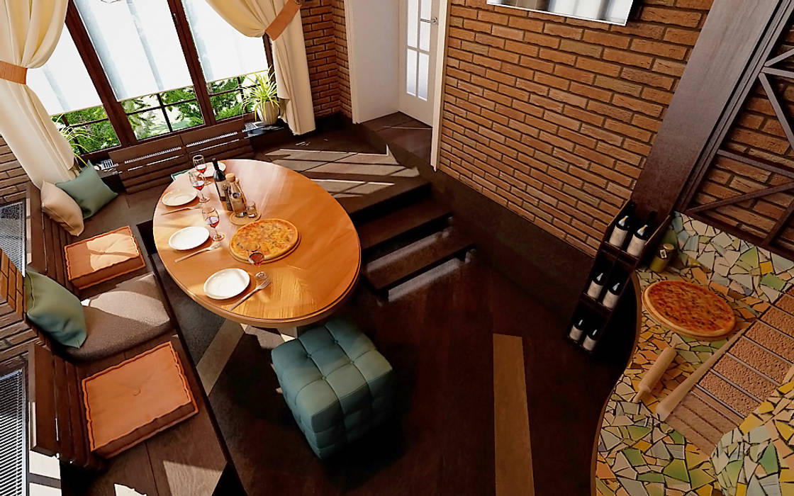 проект веранды DK_design Ванная комната в эклектичном стиле Дерево Эффект древесины веранда, пицца, вино