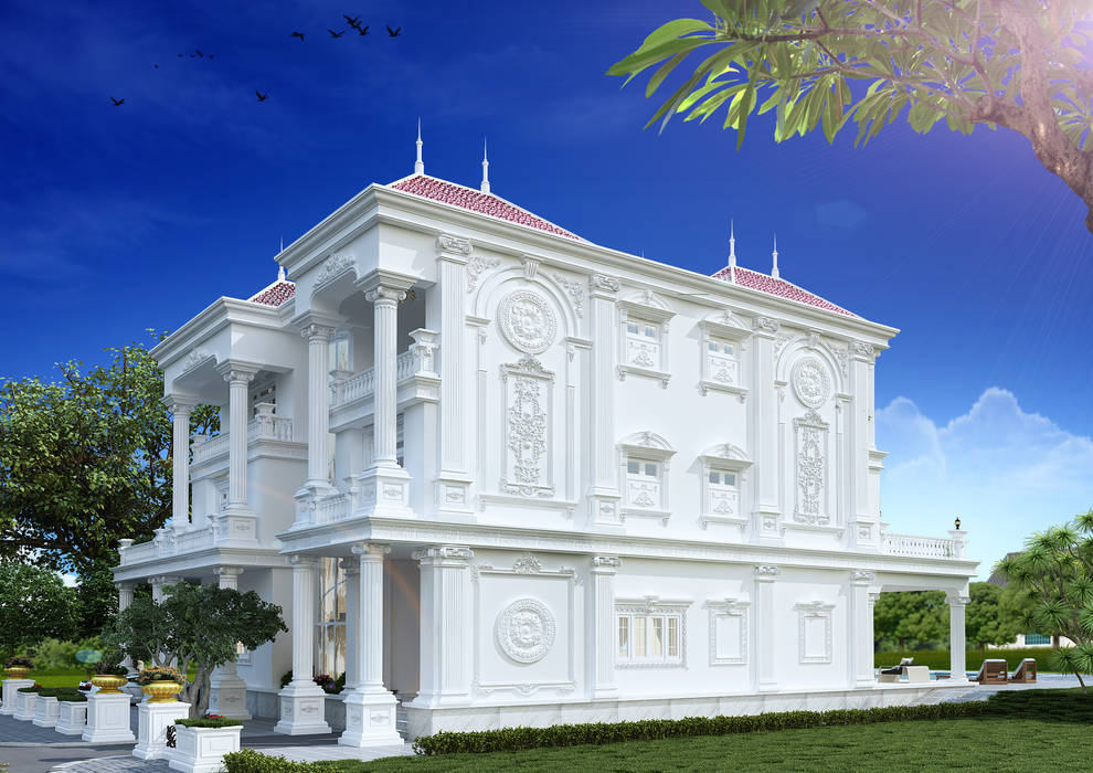 BIỆT THỰ TRẮNG - Biệt thự TỶ PHÚ, Công ty Kiến trúc Á Âu Công ty Kiến trúc Á Âu Classic style houses Concrete