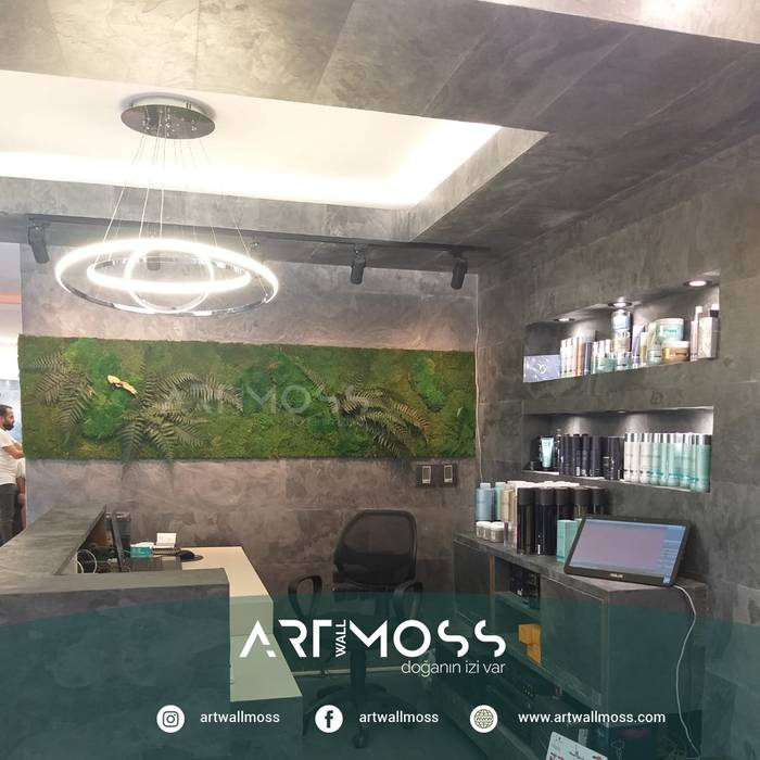 ArtWallMoss- Kuaför Salonu için Hazırlanan GreenWall/MossWall, Dikey Bahçe & Yosun Duvar - Art Wall Moss Dikey Bahçe & Yosun Duvar - Art Wall Moss Mediterranean walls & floors