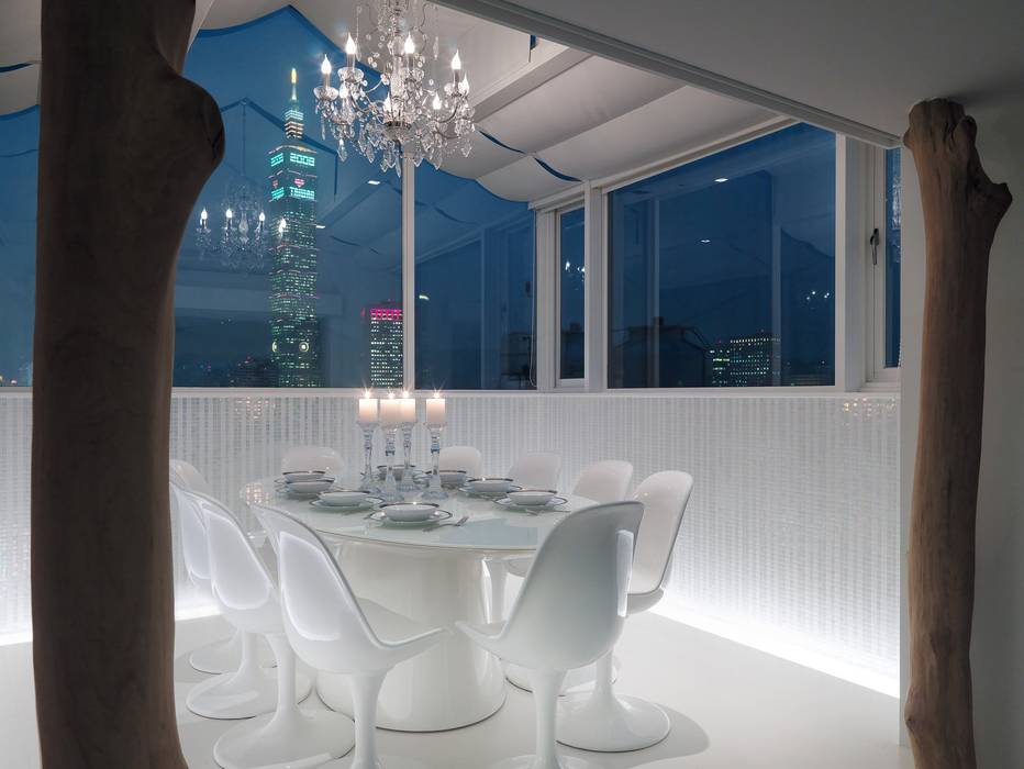 Deep White, 福研設計happystudio 福研設計happystudio Modern dining room Glass