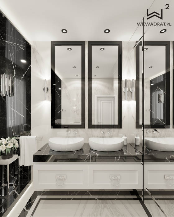 Łazienka w stylu glamour, Wkwadrat Architekt Wnętrz Toruń Wkwadrat Architekt Wnętrz Toruń Modern style bathrooms Marble