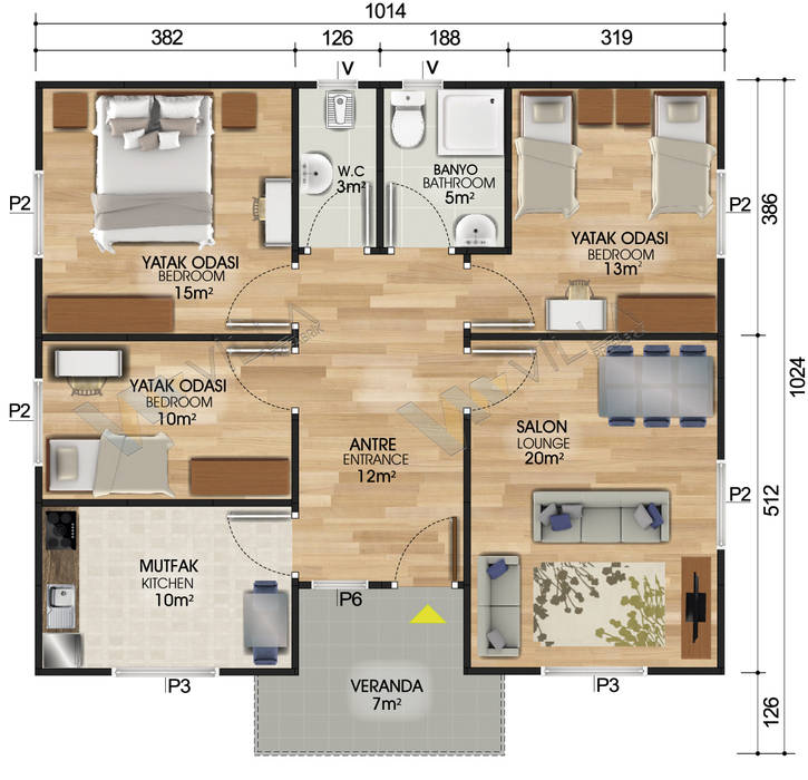 3+1 PREFABRİK EV 96 m2 154.400, VİLLA DİZAYN PREFABRİK VİLLA DİZAYN PREFABRİK Rumah prefabrikasi OSB