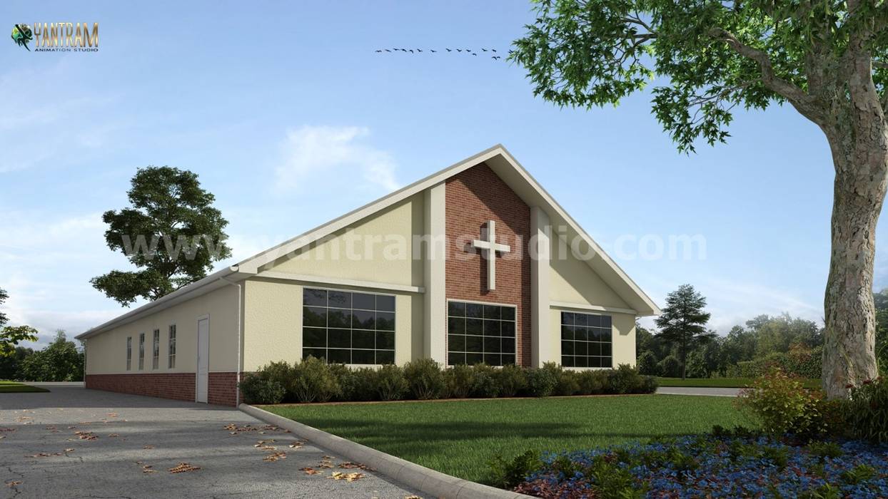 Small Church Architectural and Design Services by Architectural Rendering Company, Manchester - UK, Yantram Architectural Design Studio Corporation Yantram Architectural Design Studio Corporation Commercial spaces Đồng / Đồng / Đồng thau Nơi tổ chức sự kiện