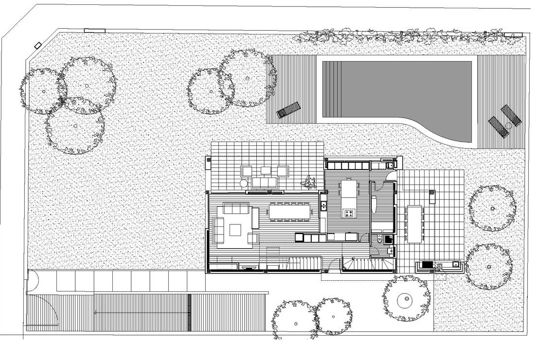 Plano planta baja y acceso a jardin Soler Valiente Arquitectes Casas estilo moderno: ideas, arquitectura e imágenes