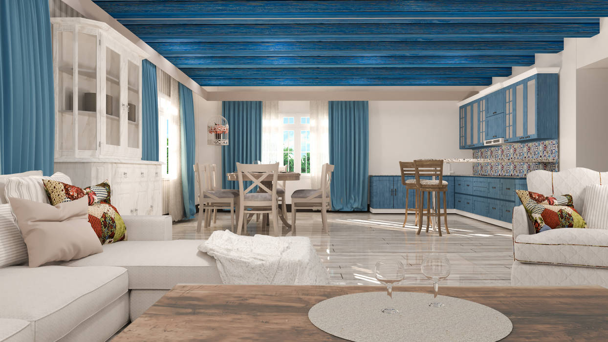 Дизайн проект квартиры в средиземноморском стиле, Студия дизайна интерьера и экстерьера "Blue Art Studio" Студия дизайна интерьера и экстерьера 'Blue Art Studio' Гостиная в средиземноморском стиле