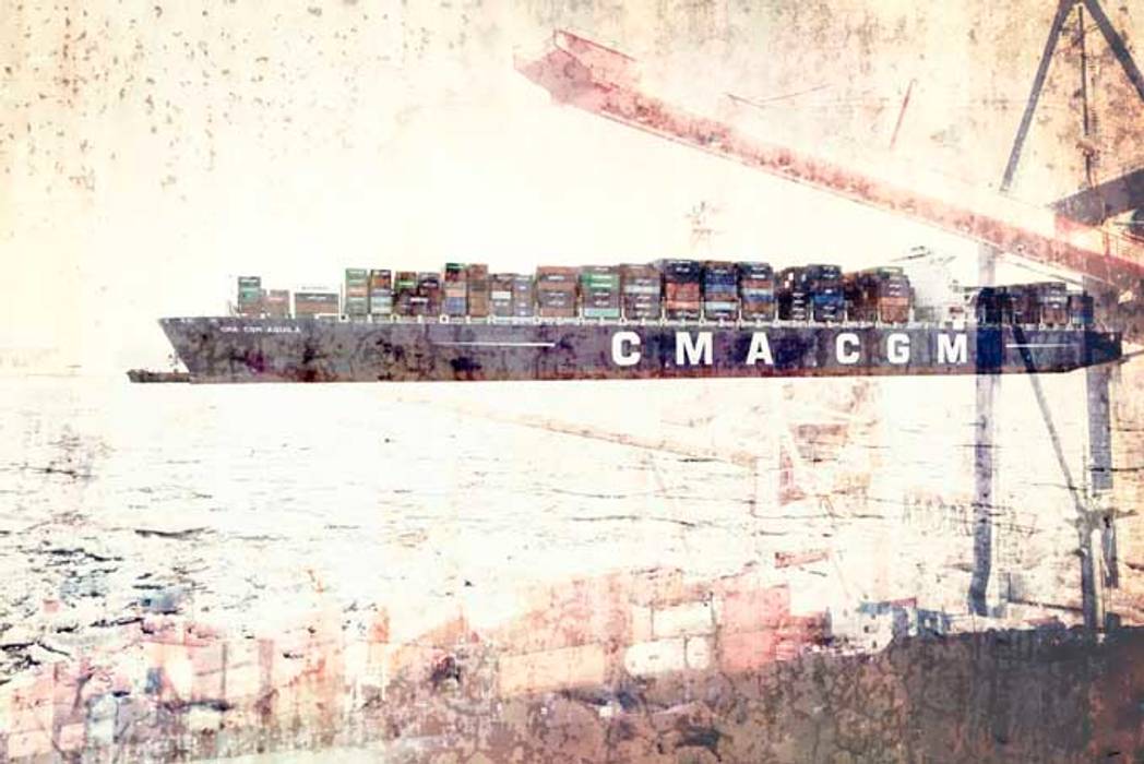 CMA CGM Aquila — das erste Bild aus der elfjährigen Kunstserie harbourlights by ArtSelbach ArtSelbach Moderne Wohnzimmer Aluminium/Zink Kunstfotografie, Einrichtung, Wanddekoration, Anfang, Beginn, Interior, Ausstattung, Innenräume, Innenarchitektur, Home Office, Maritim, Kunst, limited edition