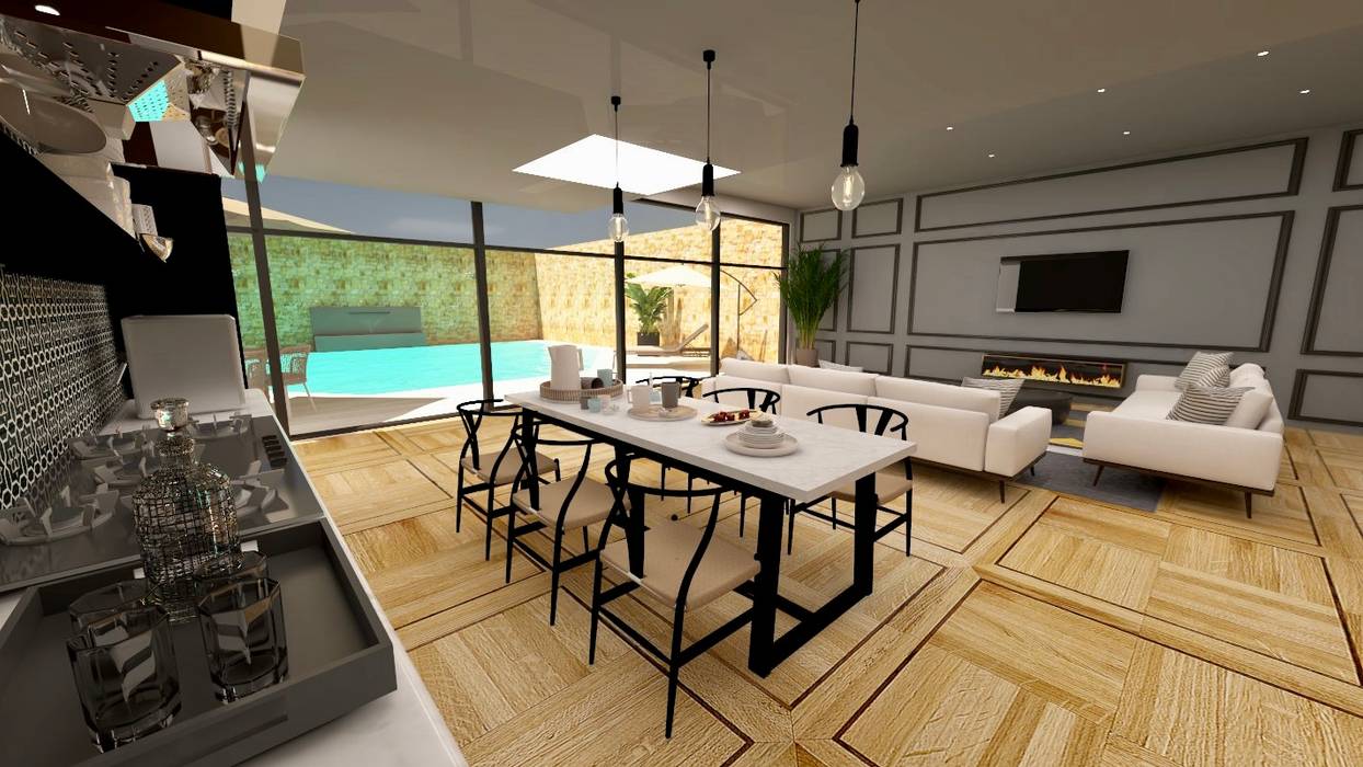 Luxury living/dining space , Projet Brunette Design d'Intérieur Projet Brunette Design d'Intérieur Modern Living Room