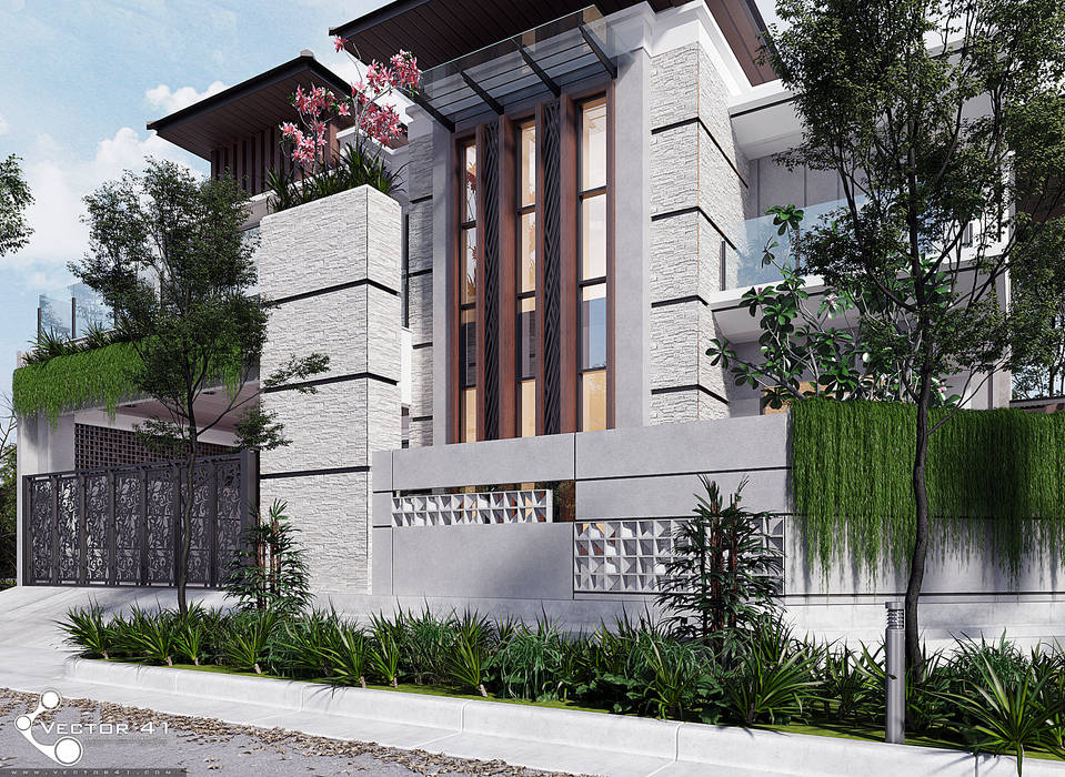 Exterior Hous_Medan (Mrs. N), VECTOR41 VECTOR41 Rumah tinggal Minimalis Modern