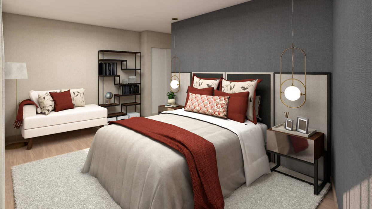 Projeto Tróia, 4Ponto7 4Ponto7 Modern style bedroom Textile Amber/Gold Beds & headboards