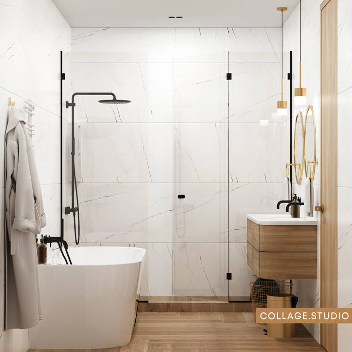 Eco&Colors COLLAGE.STUDIO Ванная комната в стиле минимализм Мрамор Эко-стиль, минимализм, светлый интерьер, современный стиль, современная ванная, туалет мрамор, санузел