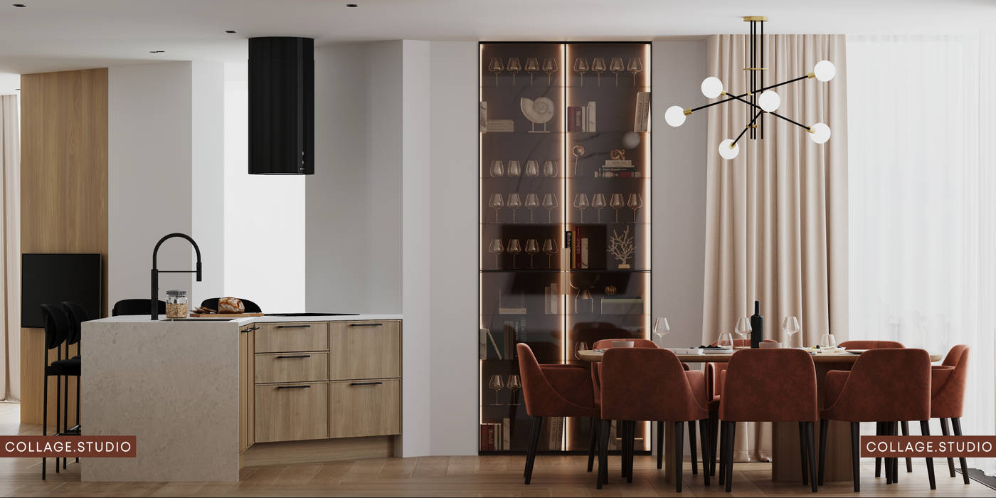 Eco&Colors COLLAGE.STUDIO Столовая комната в стиле минимализм Эко-стиль, минимализм, светлый интерьер, современный стиль, кухня-гостиная, кухня-столовая