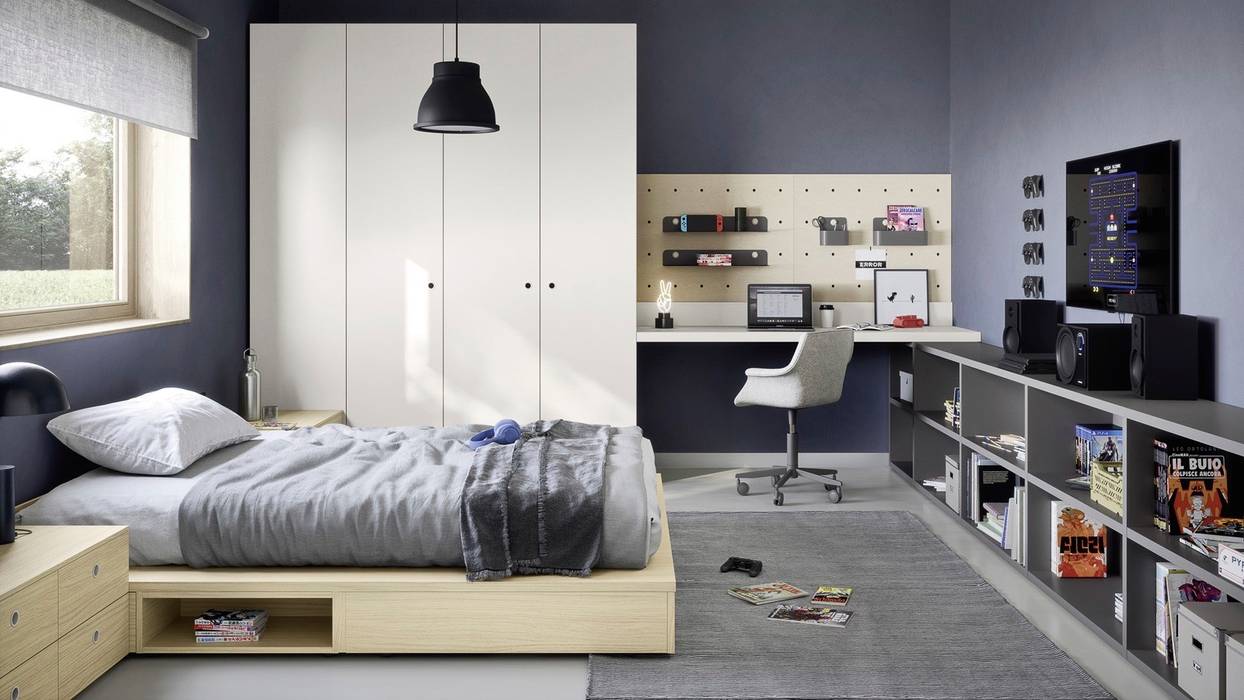 Camera per ragazzi. L&M design di Cinzia Marelli Camera da letto minimalista Legno composito Trasparente