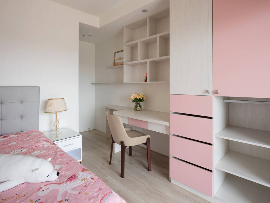 輕奢×時尚美式宅, 昱承室內裝修設計 昱承室內裝修設計 Small bedroom Pink
