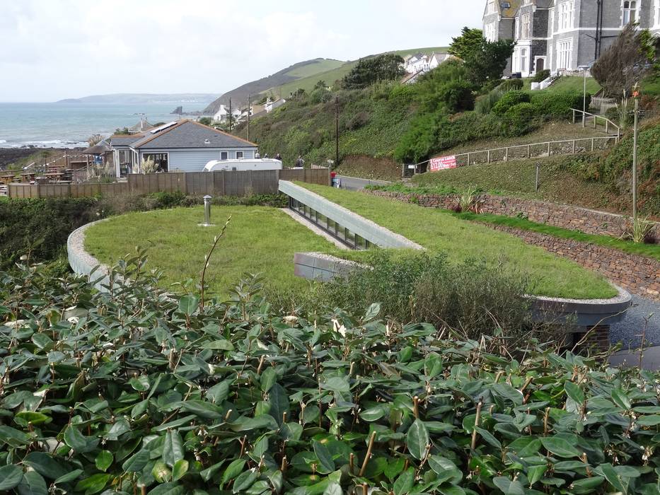 Secret Hidden Home Hiding Within The Landscape Arco2 Architecture Ltd Hipped roof prefabricated house, Panoramic sea views, Wild Flower Green roof, Green Roof, Sustainable, Coastal, Split Level, Glass Walls, Full Height Glass, Open Plan, Modern, Spacious, Eco Friendly, Environmentally friendly.