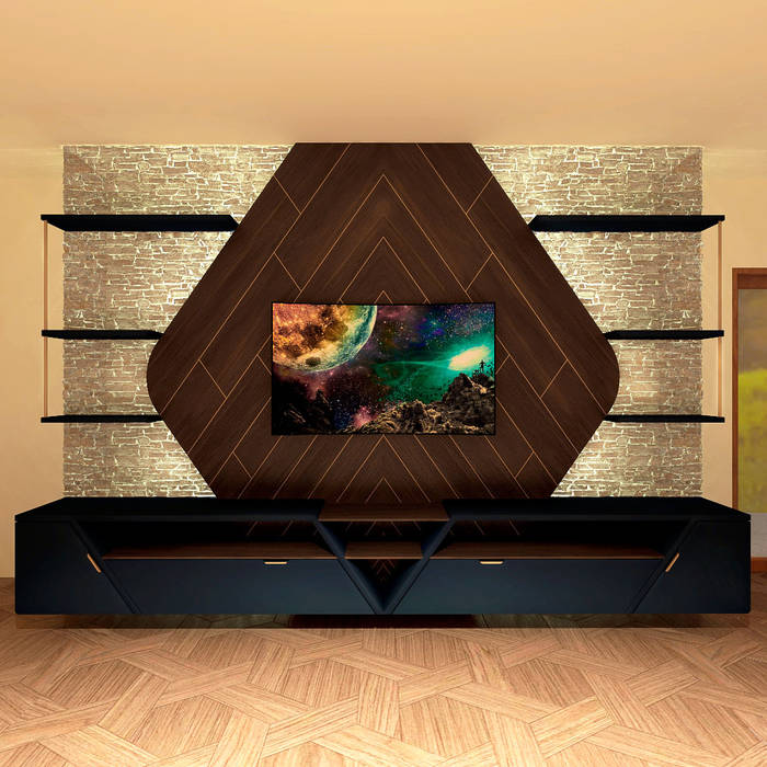 Luxury Wall Unit, Canvassier Canvassier Ruang Keluarga Modern Kayu Buatan Transparent
