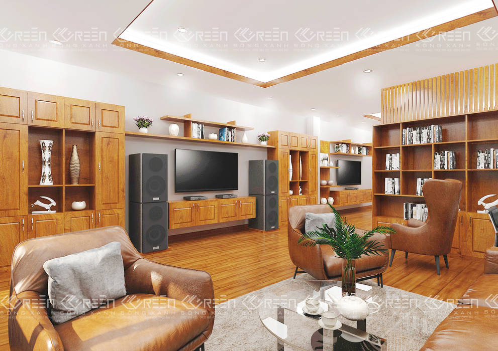 Không gian nội thất phòng ngủ Master Công ty TNHH Thiết Kế Xây Dựng Xanh Hoàng Long Phòng ngủ phong cách châu Á Gỗ Wood effect Beds & headboards