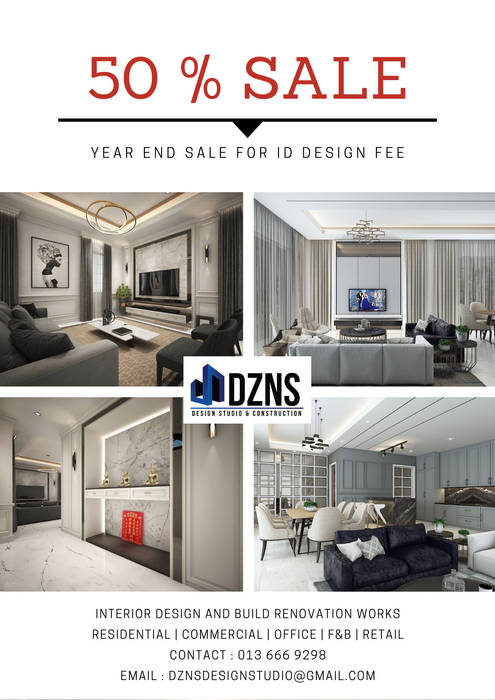 Design Fee 50%, DZNS Design Studio & Construction DZNS Design Studio & Construction Living room