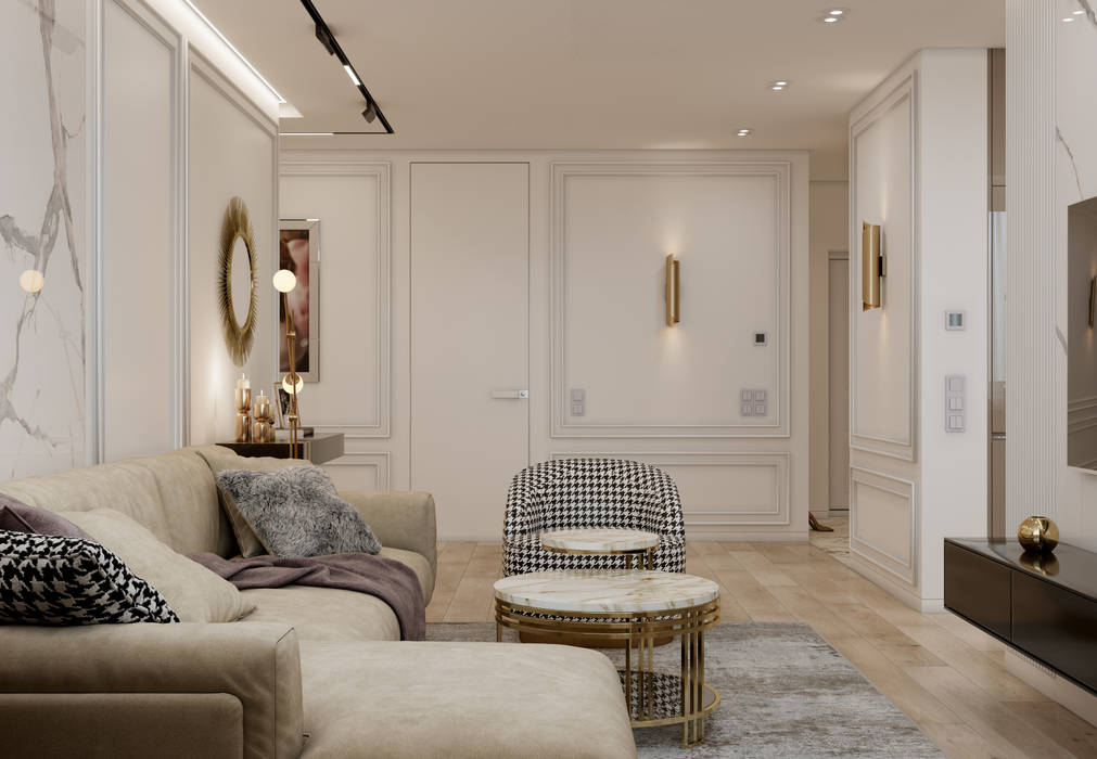 Luxury beige apartment, Azari Architects Azari Architects Ruang Keluarga Klasik