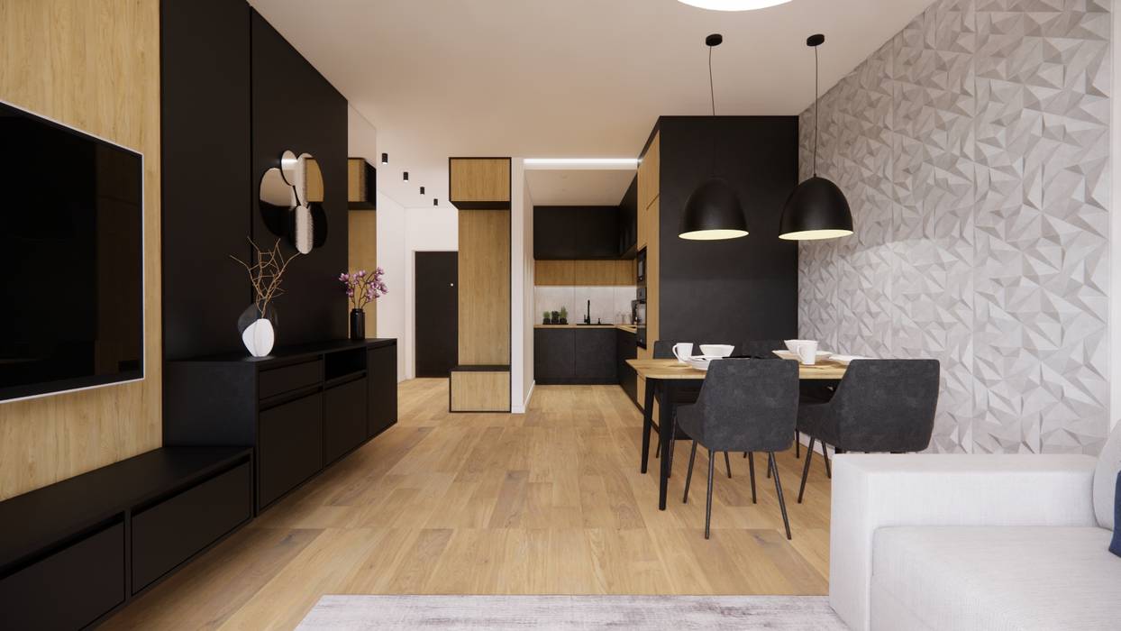 Aranżacja mieszkania 50 m2 Projektowanie Wnętrz Online Nowoczesna kuchnia