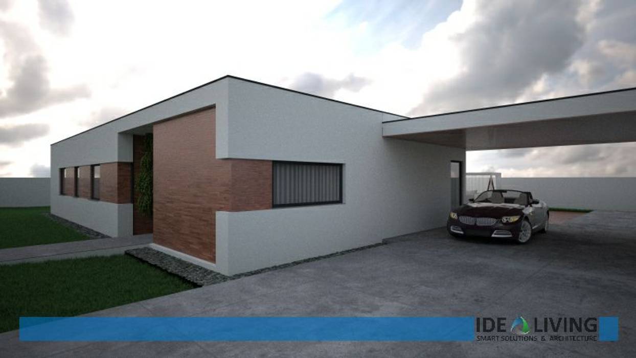 HCutout House, Idealiving Idealiving Varandas, marquises e terraços modernos Nuvem,Céu,Prédio,Carro,Veículo,Pneu automotivo,Asfalto,Casa,Roda,Veículo motorizado