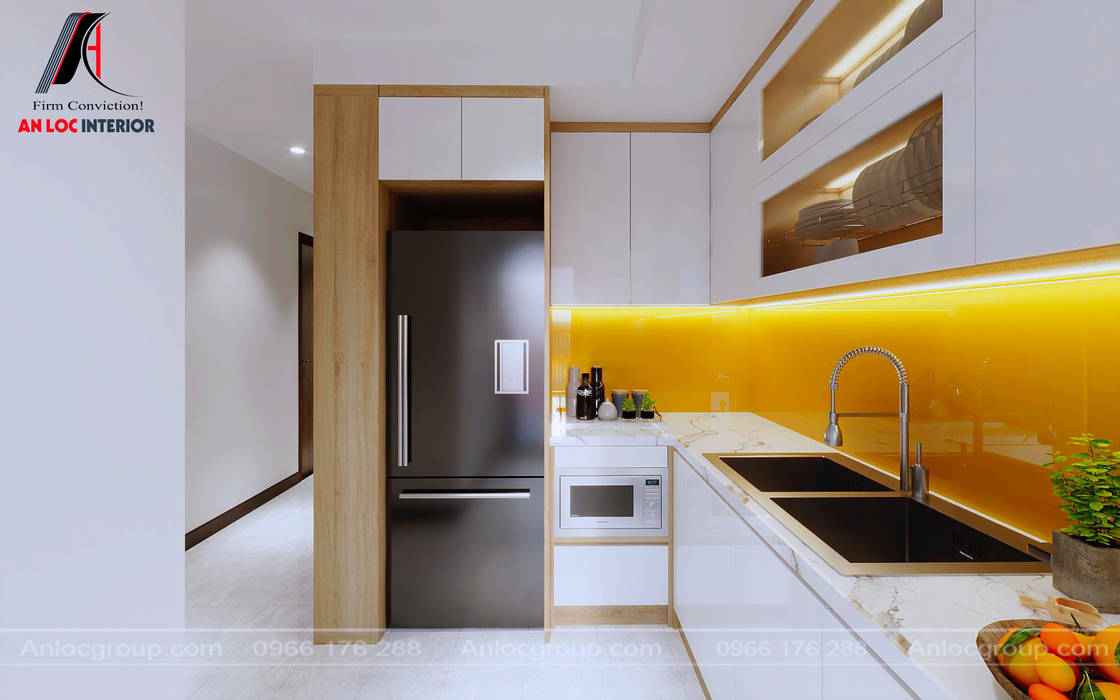 Phòng khách - bếp căn hộ 80m2 tại chung cư MHDI LÊ Đức Thọ, Minh Đức Hoàng Minh Đức Hoàng Cozinhas modernas