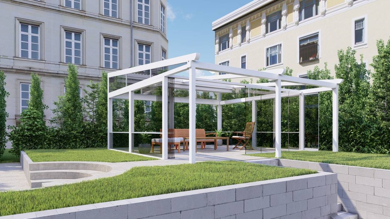 Frankfurt Yılmaz Bey Kış Bahçesi Winter Garden Projesi, Rolling Roof Pergola Raylı Tente Açılır Tavan Sistemleri Gölgelendirme Sistemleri Rolling Roof Pergola Raylı Tente Açılır Tavan Sistemleri Gölgelendirme Sistemleri Halaman depan Aluminium/Seng