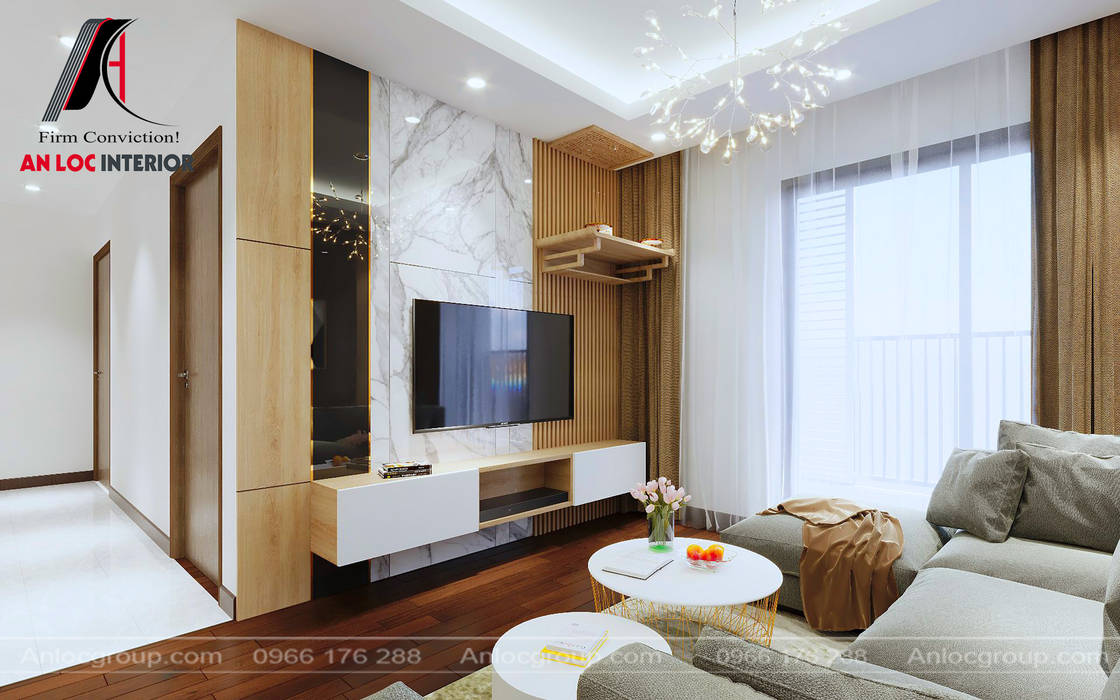Thiết kế căn hộ 80m2 tại chung cư CT5-CT6 Lê Đức Thọ (MHDI), Nội Thất An Lộc Nội Thất An Lộc Living room