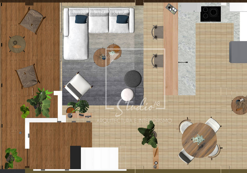 Mini Departamento VS- SALA, Studio A8 - Arquitectura e Interiorismo Studio A8 - Arquitectura e Interiorismo Asian style living room