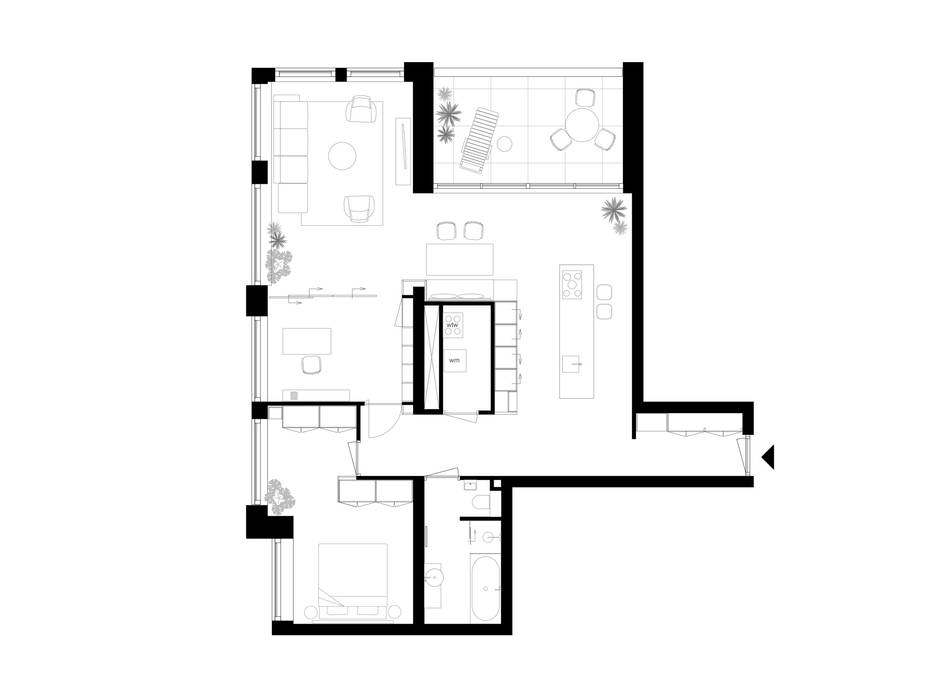 plattegrond Bergblick interieurarchitectuur Moderne woonkamers Beton de maasbode, uptown appartement, loft design, interieurontwerp, interieurarchitect, totaalontwerp