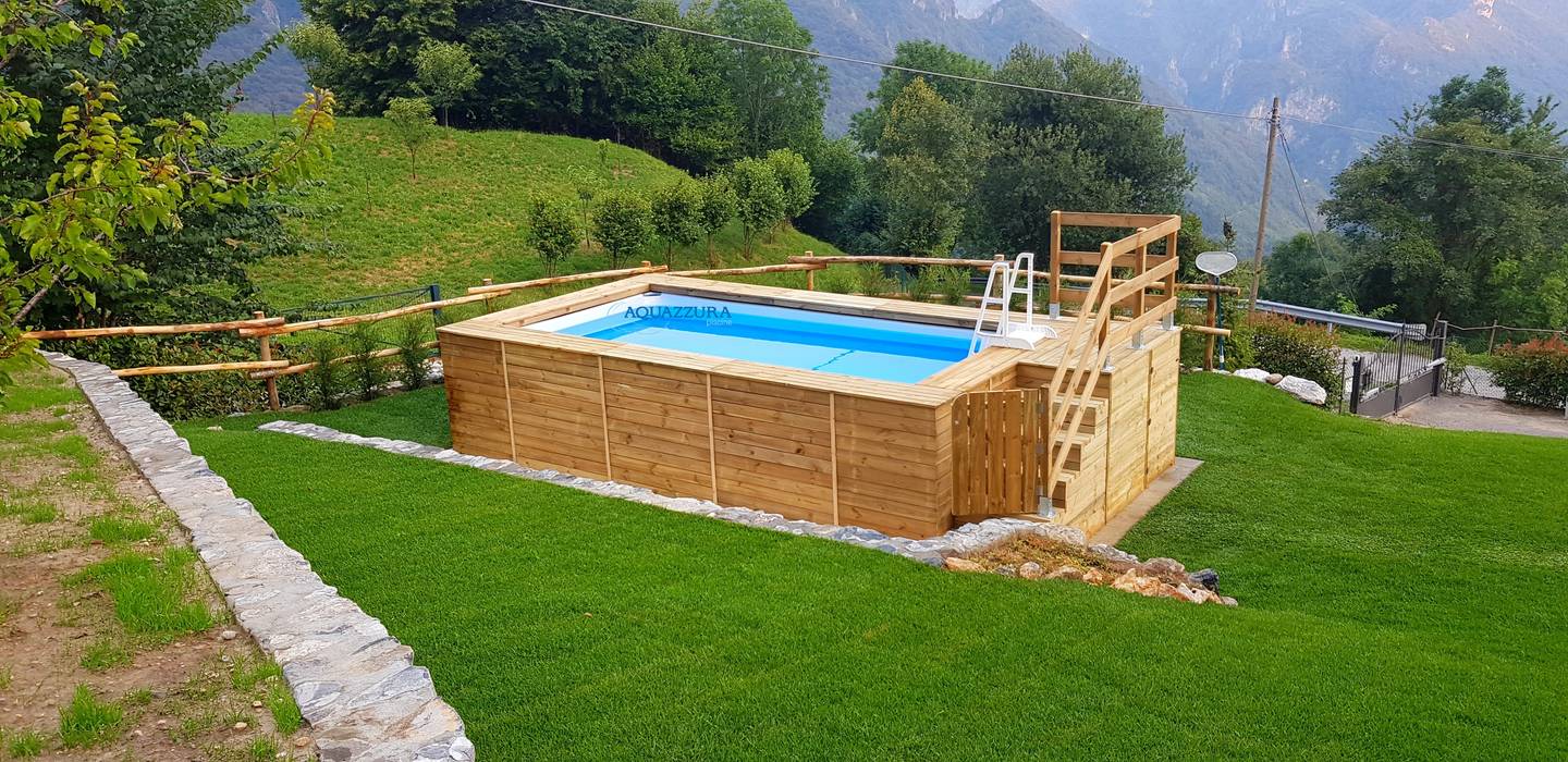 Piscina fuori terra rivestita in legno o WPC, montaggio fai da te, modello Clik Clak®. Abbiamo 4 misure disponibili con relativo prezzo. Troverai nel sito immagini e particolari, internamento ha un pvc armato garantito 15 anni., Aquazzura Piscine Aquazzura Piscine สระในสวน