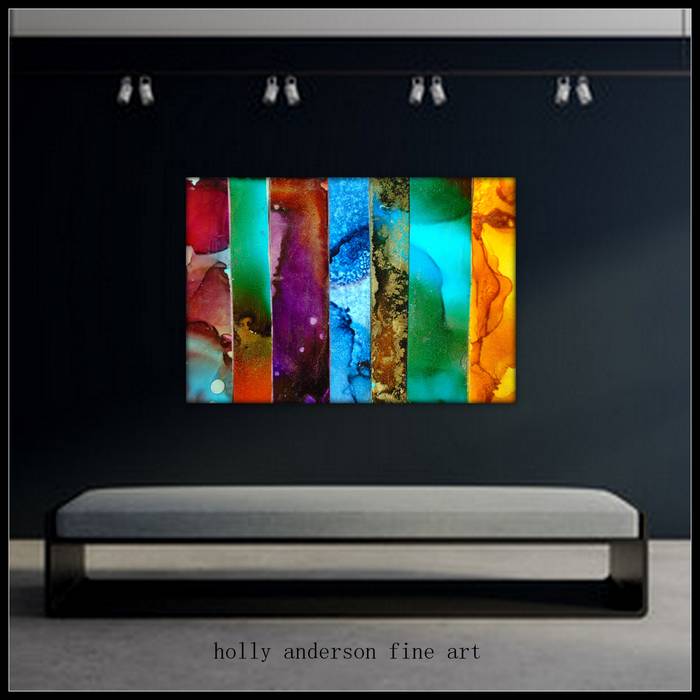 Large Fluid Alcohol Ink Art Paintings, Luxury Marbled Wall Art, Panel Wall Art, Vertical Stripe Painting, Metal Wall Art Print, Abstract Contemporary Modern Industrial BOHO office wall art nature wall art BEAUTOS by Holly Anderson , Holly Anderson Fine Art Holly Anderson Fine Art Lebih banyak kamar Metal Pictures & paintings