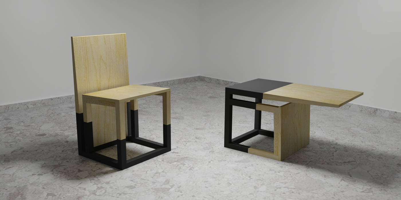 DUAL SOUL SET: Moderno e Funzionale, WoodLikeDesign WoodLikeDesign Modern Living Room Solid Wood Multicolored Stools & chairs