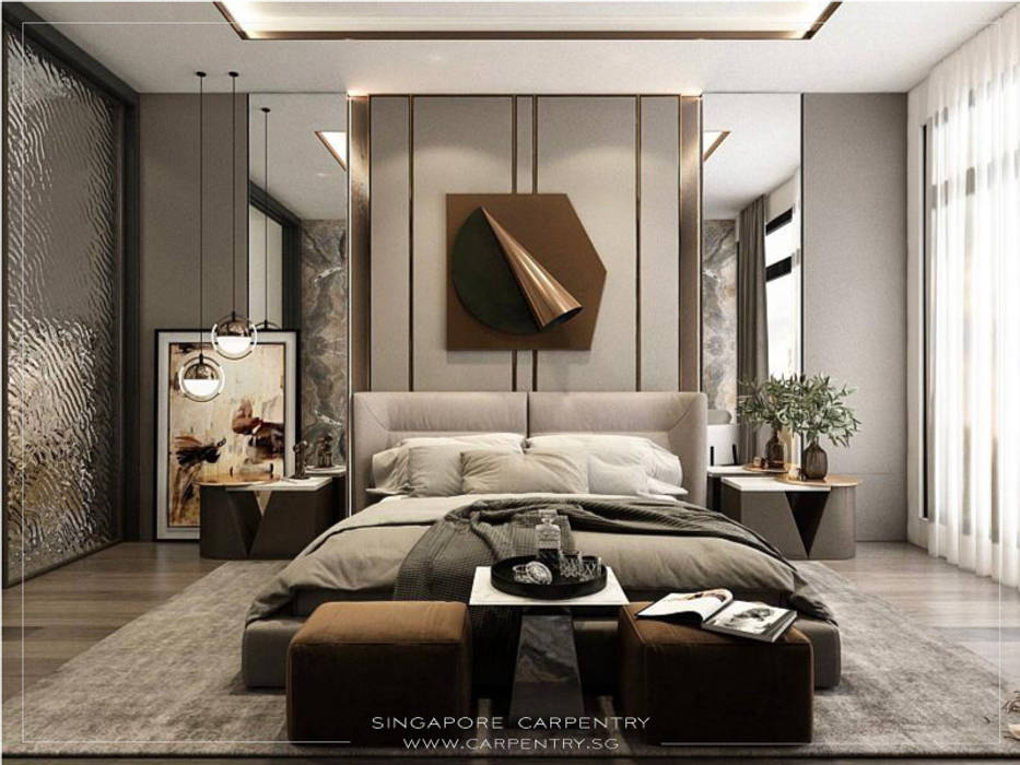 Combining Modernity & Luxury Design Singapore Carpentry Interior Design Pte Ltd Modern Bedroom Solid Wood Multicolored