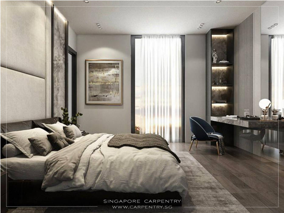 Combining Modernity & Luxury Design Singapore Carpentry Interior Design Pte Ltd Modern Bedroom Wood Wood effect