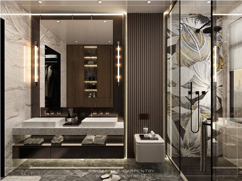 Combining Modernity & Luxury Design Singapore Carpentry Interior Design Pte Ltd Modern Bathroom Marble White