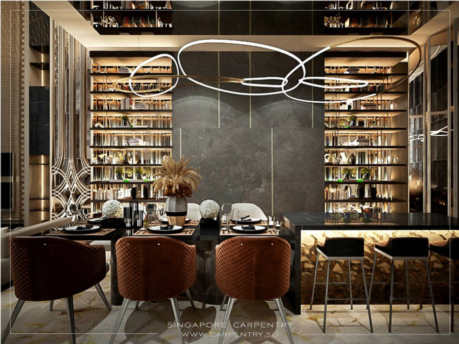 Combining Modernity & Luxury Design Singapore Carpentry Interior Design Pte Ltd Modern Dining Room Stone Grey