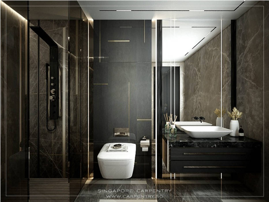 Combining Modernity & Luxury Design Singapore Carpentry Interior Design Pte Ltd Modern Bathroom Stone Black