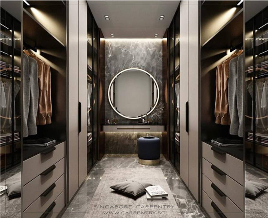 Combining Modernity & Luxury Design Singapore Carpentry Interior Design Pte Ltd Modern Dressing Room Marble Grey