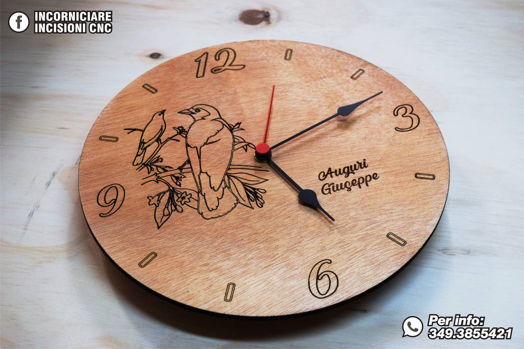 OROLOGIO PERSONALIZZATO IN LEGNO INCORNICIARE Ulteriori spazi Legno Effetto legno OROLOGIO, LEGNO,BIRDS,CACCIA,WOOD,OKUME,LASERCNC,REGALO,COMPLEANNO,AUGURI,INCORNICIARE,Altri oggetti d'arte