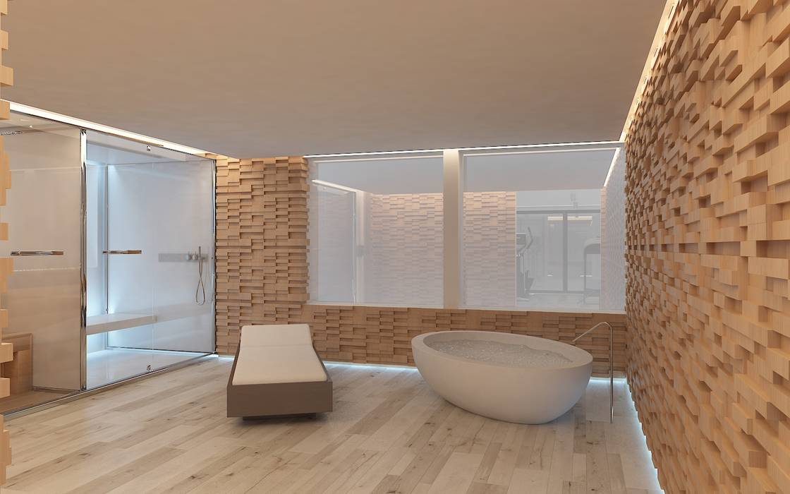 Spa Studio Zay Architecture & Design Bagno turco Legno Effetto legno spa design, luxury interior, luxury villa, luxury spa, casa al mare design