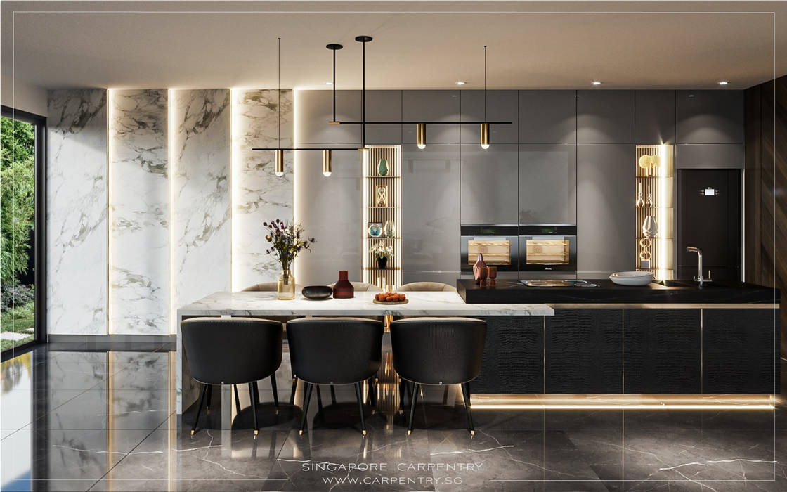 Ultra-Chic & Modern Comfort @ Lichi Avenue Singapore Carpentry Interior Design Pte Ltd Modern Dining Room Marble