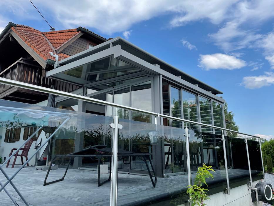 Wintergarten ideen für anbauten in ral 9007 graualuminium und glasdach