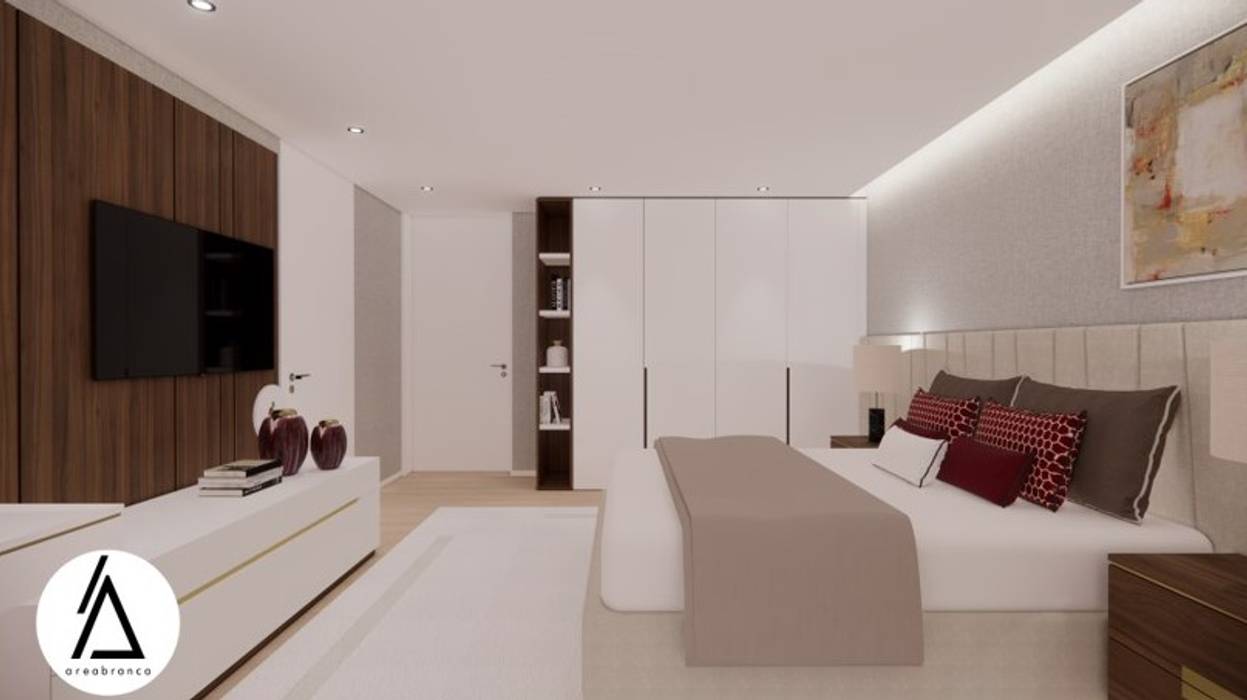 Suite Principal FR homify Quartos modernos quarto, suite principal, cama, roupeiro, closet, cobre pés, almofadas, tapete, design, design de interiores, móvel, arquitetura