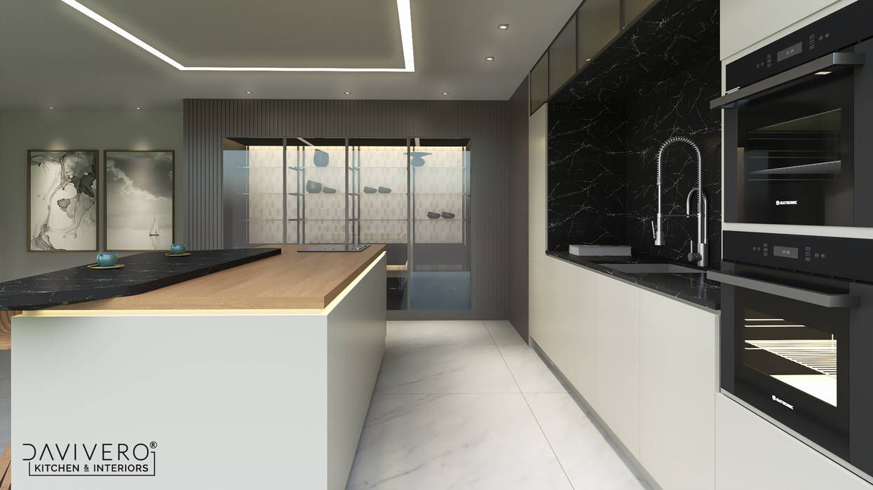 Cozinha com ilha e vitrines, davivero | 호미파이 & homify