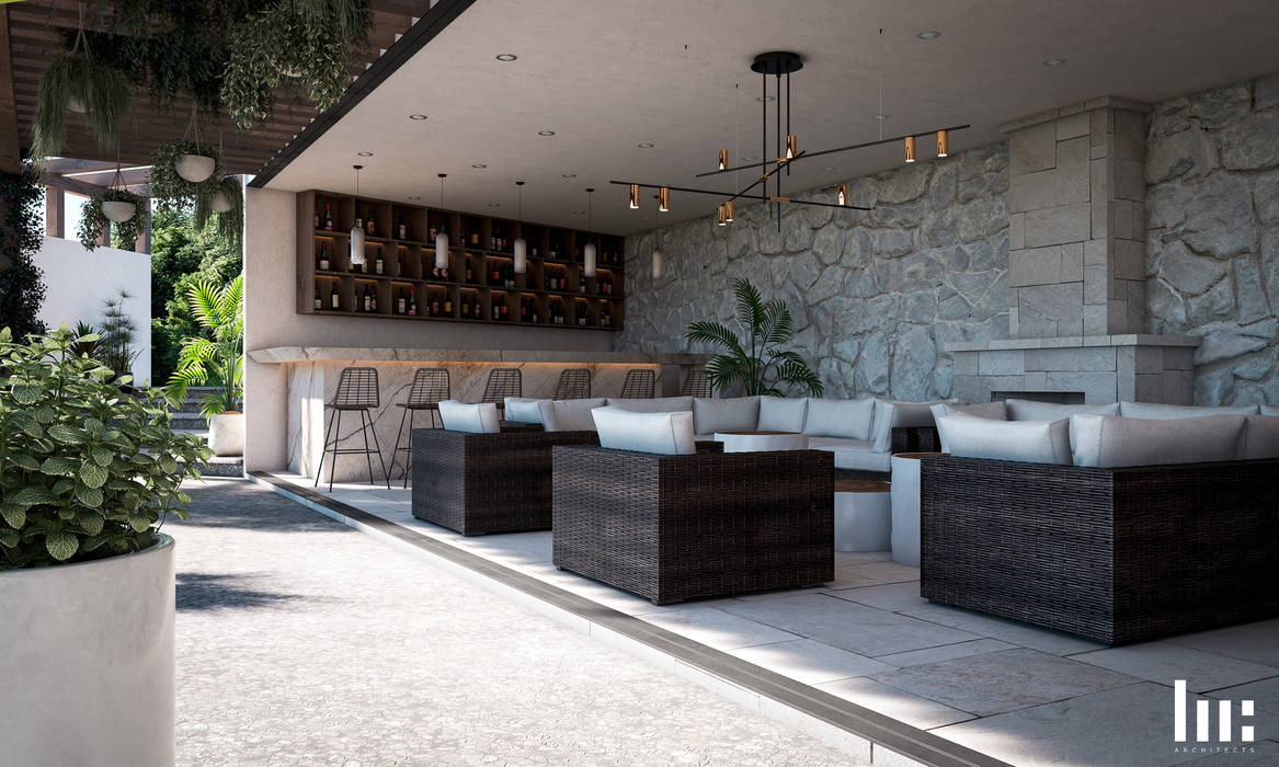 Sala & Bar HC Arquitecto Salones minimalistas Concreto sala, bar, cantina, terraza