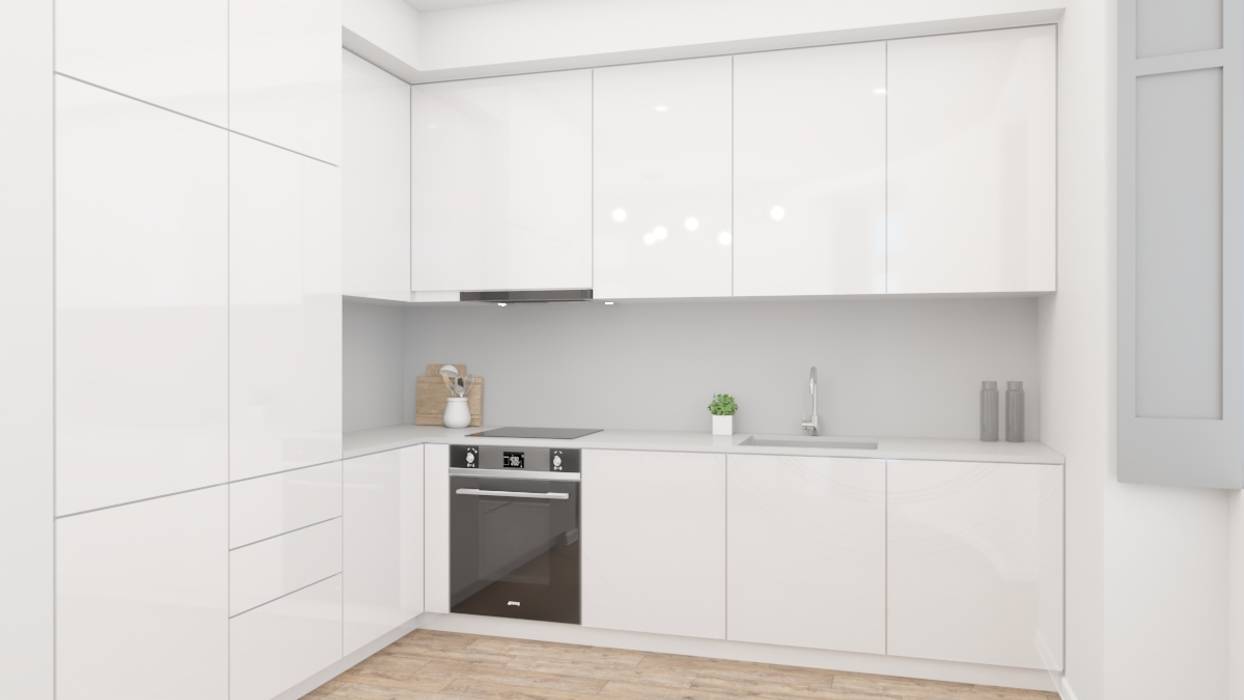 Cozinha Ginkgo Design Studio Cozinhas embutidas MDF cozinha, open space, clean, branco, cinza