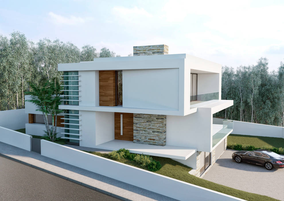 Moradia Unifamiliar II, Triplo Conceito, arquitetura & design de interiores Triplo Conceito, arquitetura & design de interiores Einfamilienhaus Weiß