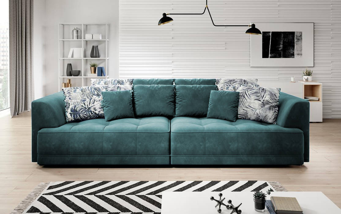 Bigsofa mit Schlaffunktion MIRADA Sofa & Bett Moderne Wohnzimmer Türkis Bigsofa, Big sofa mit schlaffunktion, big sofa samt, big sofa beige, Bigsofa beige, Einrichtung, Inneneinrichtung, Couch, Innendesign, Design, Interior design, interiordesign,